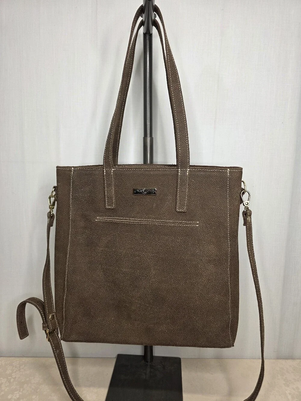 Planner Perfect Brown Textured Leather Tote Bag Crossbody Shoulder Travel Purse